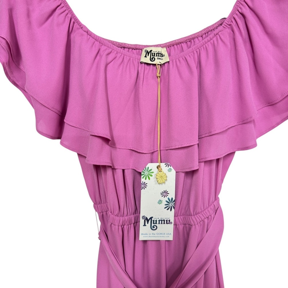 Show Me Your Mumu Rosie Crepe Dress, Sz Small, Off Shoulder Midi Side Slit NEW - Picture 4 of 14